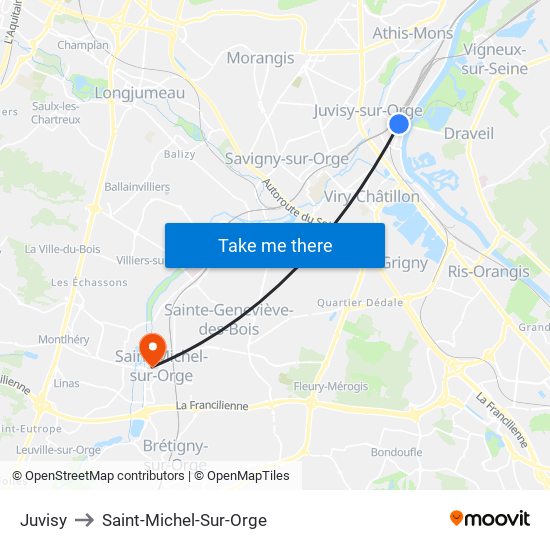 Juvisy to Saint-Michel-Sur-Orge map