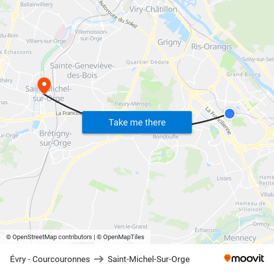 Évry - Courcouronnes to Saint-Michel-Sur-Orge map