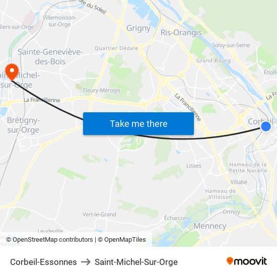 Corbeil-Essonnes to Saint-Michel-Sur-Orge map