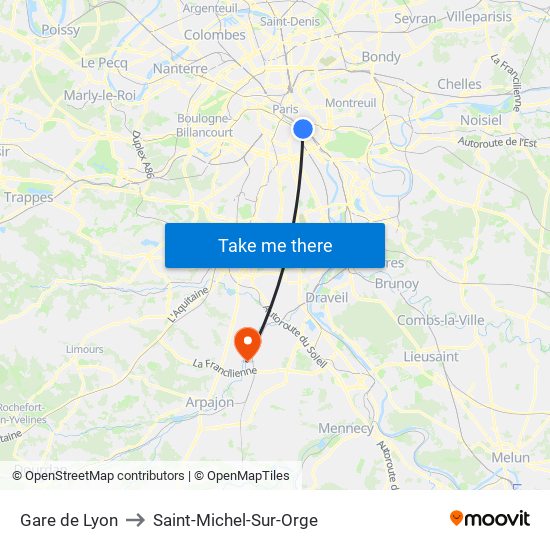 Gare de Lyon to Saint-Michel-Sur-Orge map