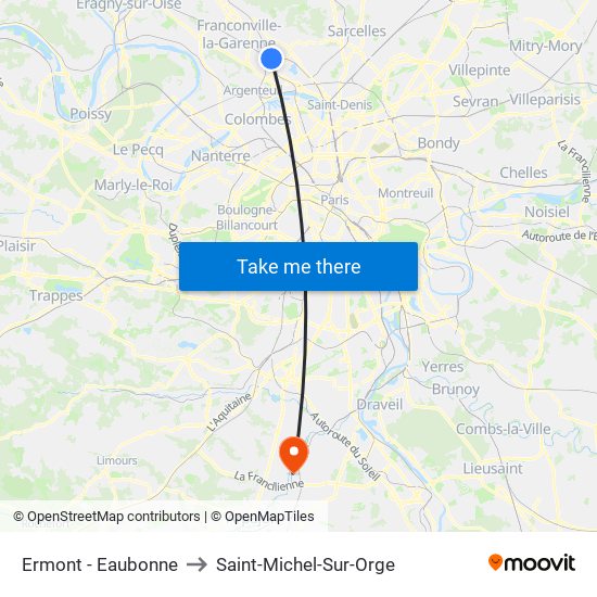 Ermont - Eaubonne to Saint-Michel-Sur-Orge map