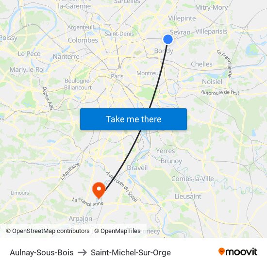 Aulnay-Sous-Bois to Saint-Michel-Sur-Orge map