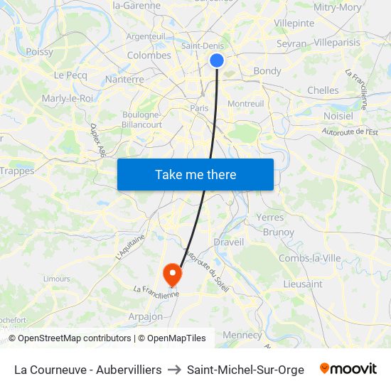 La Courneuve - Aubervilliers to Saint-Michel-Sur-Orge map