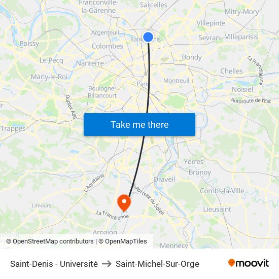 Saint-Denis - Université to Saint-Michel-Sur-Orge map