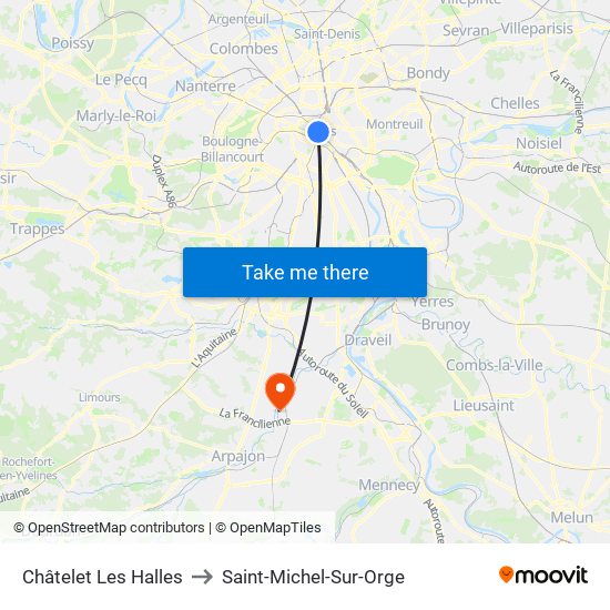 Châtelet Les Halles to Saint-Michel-Sur-Orge map