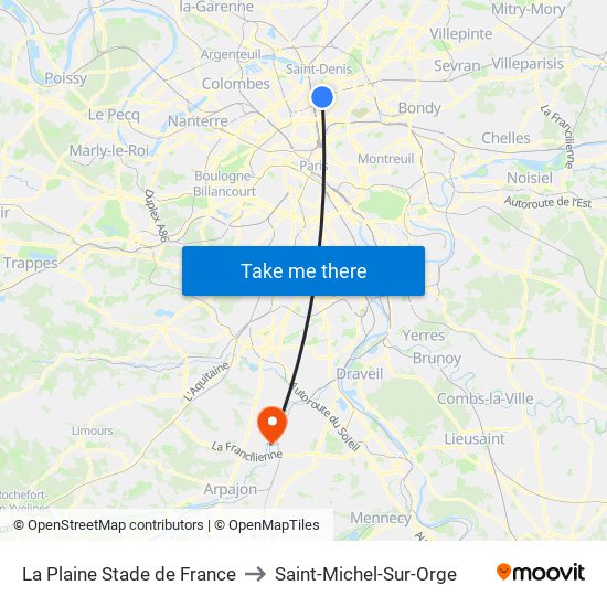 La Plaine Stade de France to Saint-Michel-Sur-Orge map