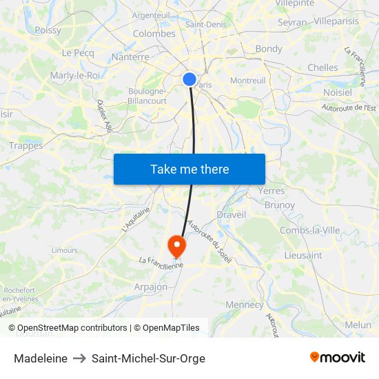 Madeleine to Saint-Michel-Sur-Orge map