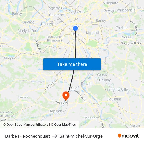 Barbès - Rochechouart to Saint-Michel-Sur-Orge map