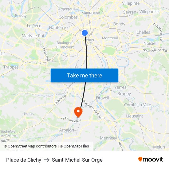 Place de Clichy to Saint-Michel-Sur-Orge map