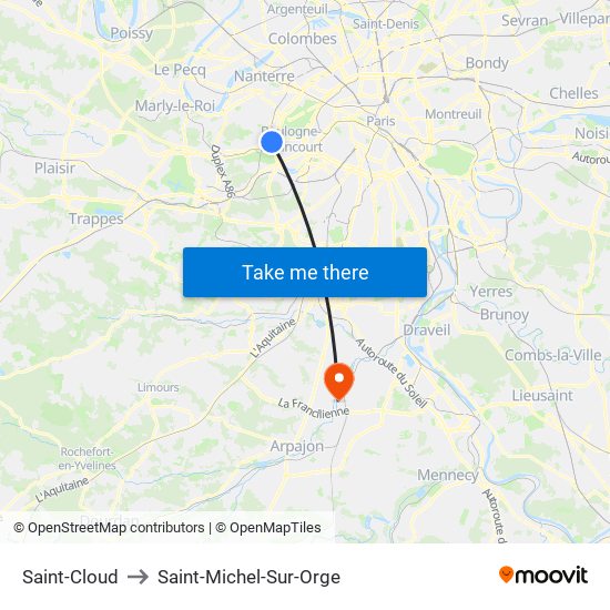 Saint-Cloud to Saint-Michel-Sur-Orge map