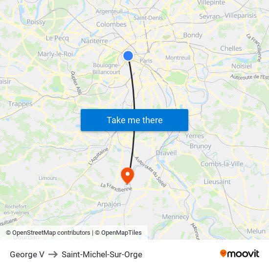 George V to Saint-Michel-Sur-Orge map