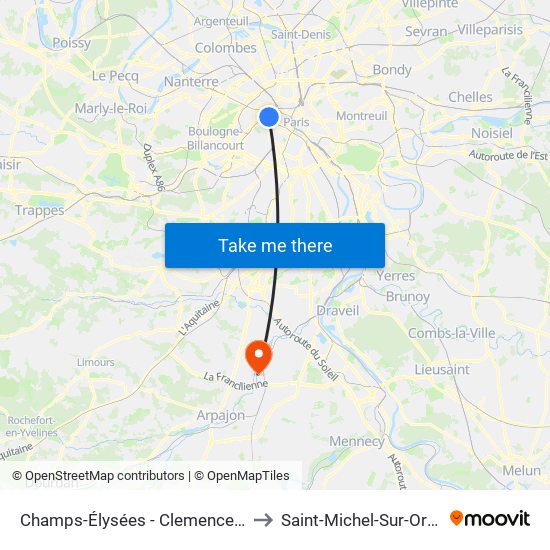 Champs-Élysées - Clemenceau to Saint-Michel-Sur-Orge map