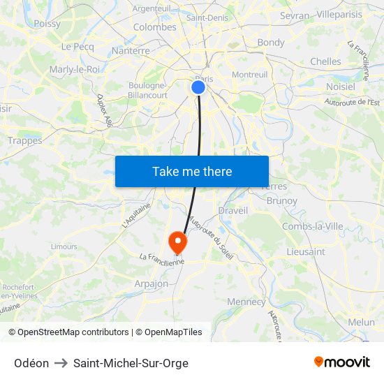 Odéon to Saint-Michel-Sur-Orge map