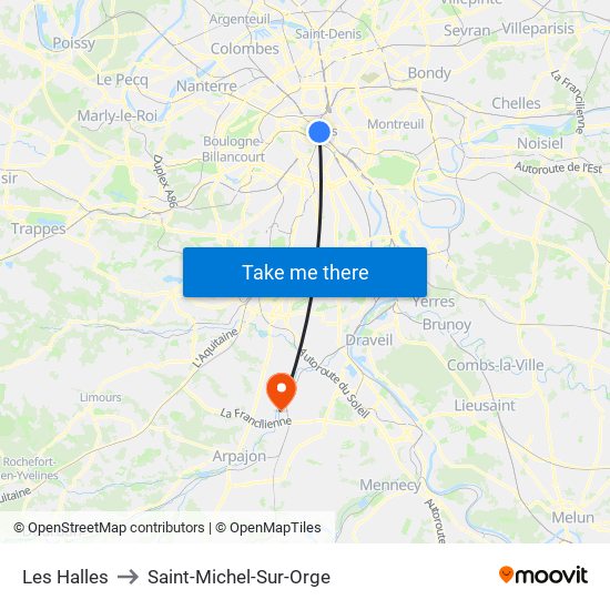 Les Halles to Saint-Michel-Sur-Orge map