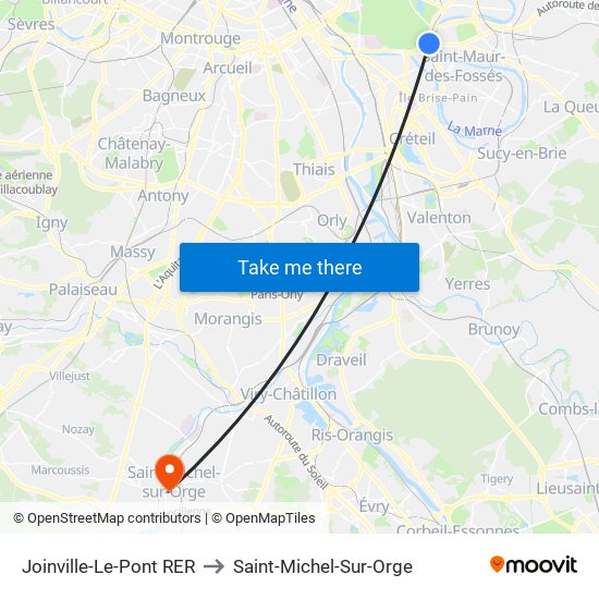 Joinville-Le-Pont RER to Saint-Michel-Sur-Orge map