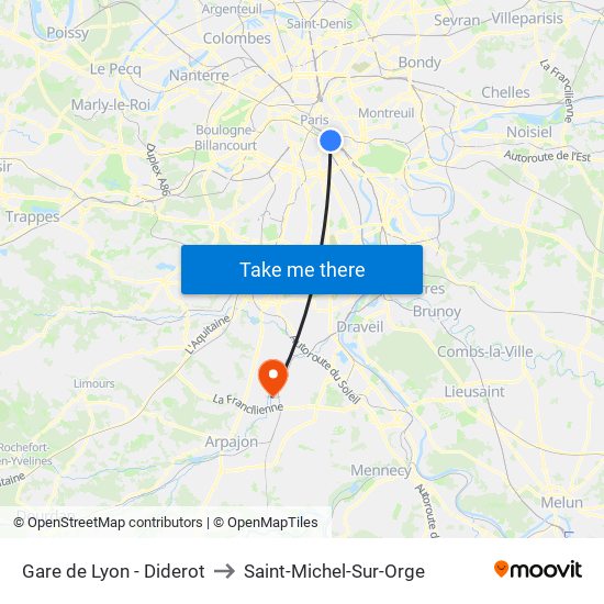 Gare de Lyon - Diderot to Saint-Michel-Sur-Orge map