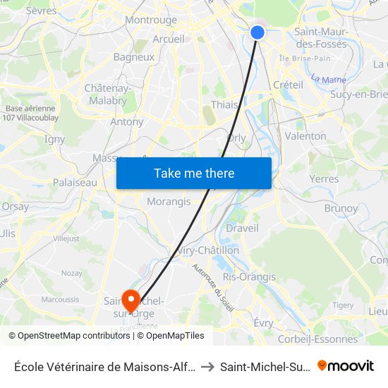 École Vétérinaire de Maisons-Alfort - Métro to Saint-Michel-Sur-Orge map