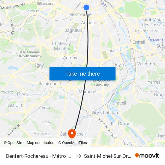 Denfert-Rochereau - Métro-Rer to Saint-Michel-Sur-Orge map