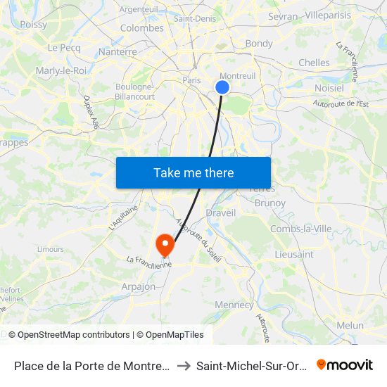Place de la Porte de Montreuil to Saint-Michel-Sur-Orge map