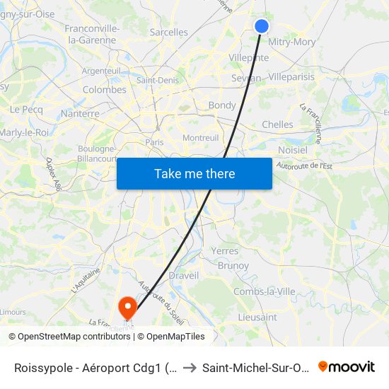 Roissypole - Aéroport Cdg1 (E2) to Saint-Michel-Sur-Orge map