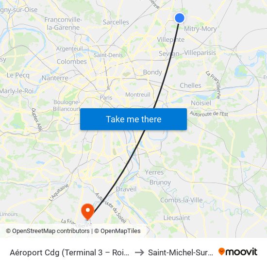 Aéroport Cdg (Terminal 3 – Roissypôle) to Saint-Michel-Sur-Orge map