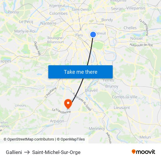 Gallieni to Saint-Michel-Sur-Orge map