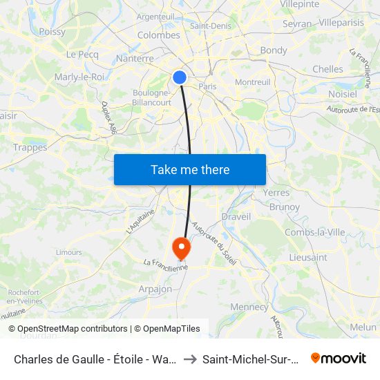 Charles de Gaulle - Étoile - Wagram to Saint-Michel-Sur-Orge map