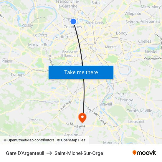 Gare D'Argenteuil to Saint-Michel-Sur-Orge map