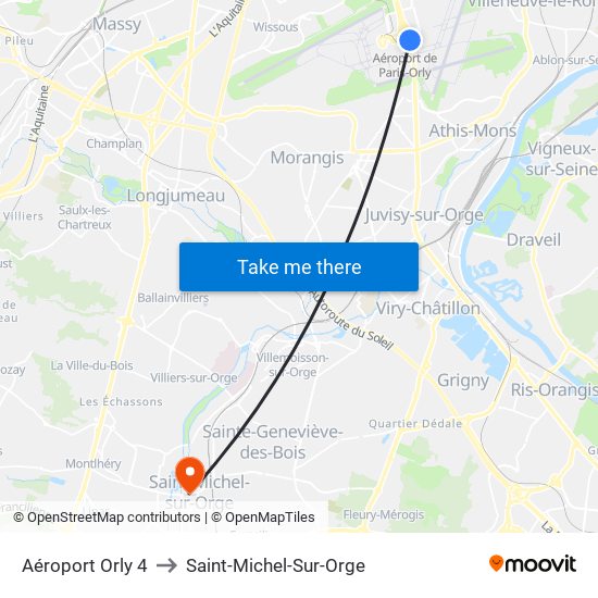 Aéroport Orly 4 to Saint-Michel-Sur-Orge map