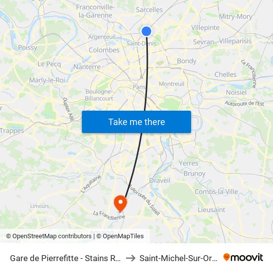 Gare de Pierrefitte - Stains RER to Saint-Michel-Sur-Orge map