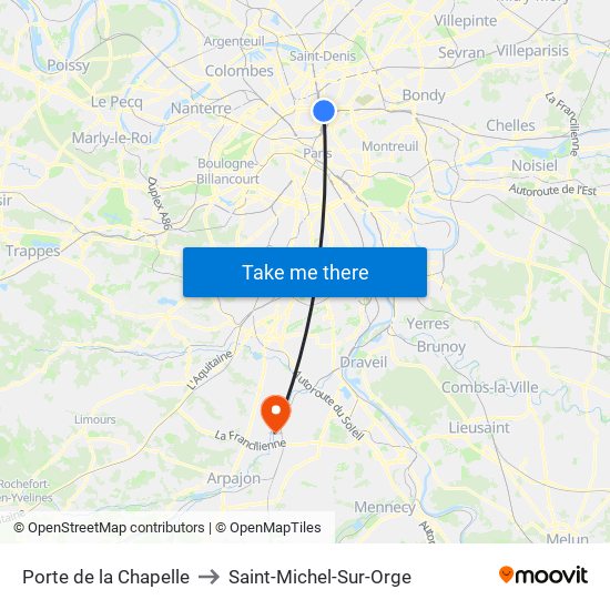 Porte de la Chapelle to Saint-Michel-Sur-Orge map