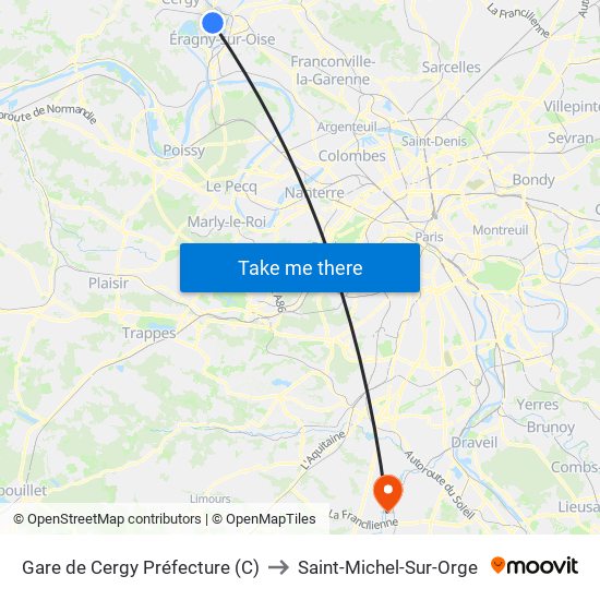 Gare de Cergy Préfecture (C) to Saint-Michel-Sur-Orge map