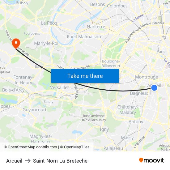 Arcueil to Saint-Nom-La-Breteche map