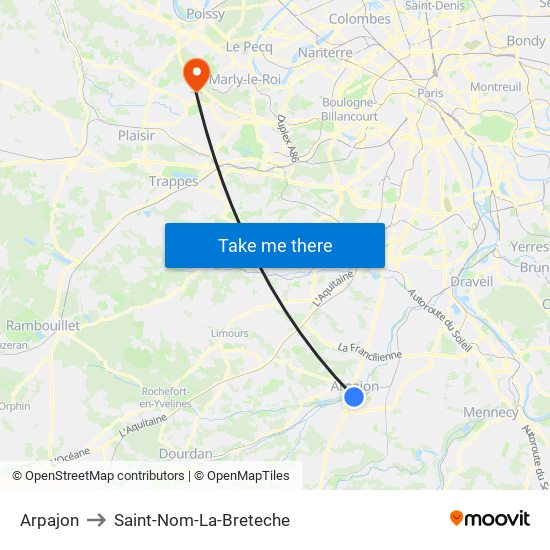 Arpajon to Saint-Nom-La-Breteche map