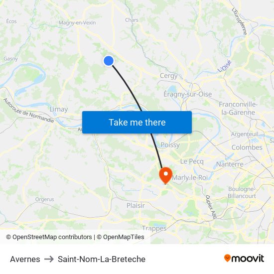 Avernes to Saint-Nom-La-Breteche map