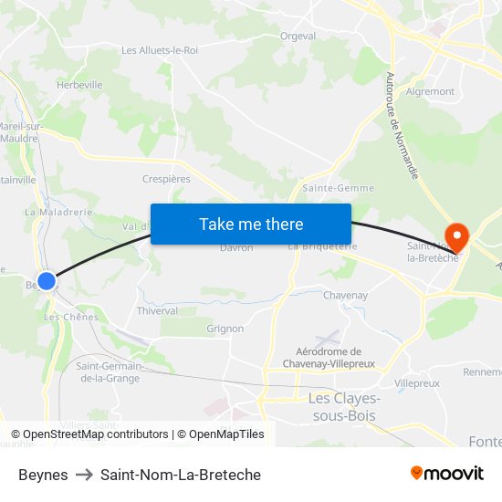 Beynes to Saint-Nom-La-Breteche map