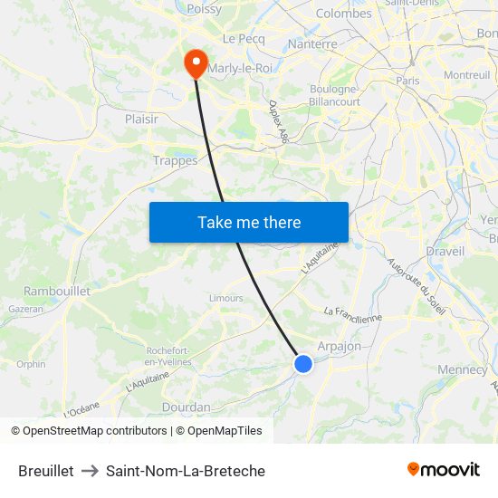 Breuillet to Saint-Nom-La-Breteche map