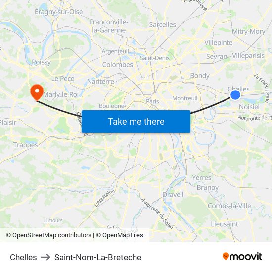 Chelles to Saint-Nom-La-Breteche map