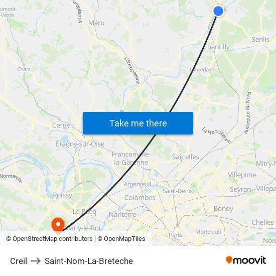 Creil to Saint-Nom-La-Breteche map