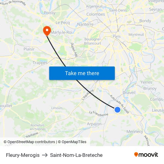 Fleury-Merogis to Saint-Nom-La-Breteche map