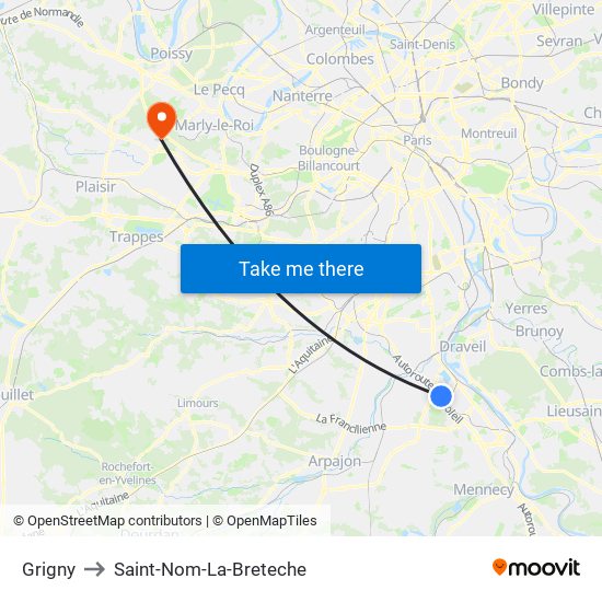 Grigny to Saint-Nom-La-Breteche map