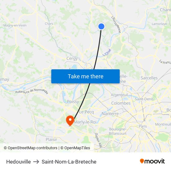 Hedouville to Saint-Nom-La-Breteche map
