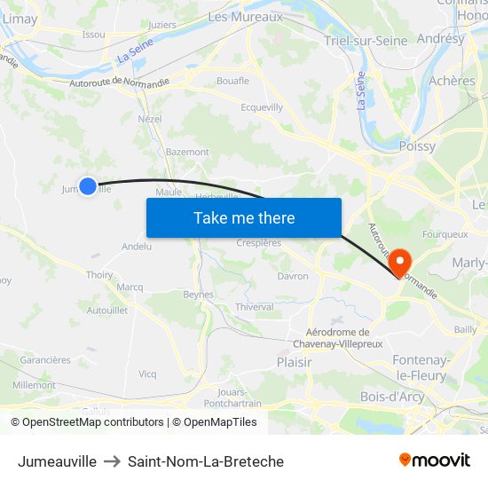 Jumeauville to Saint-Nom-La-Breteche map