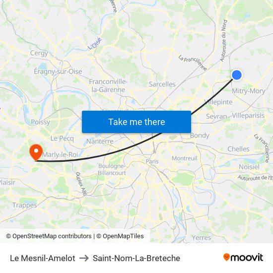 Le Mesnil-Amelot to Saint-Nom-La-Breteche map