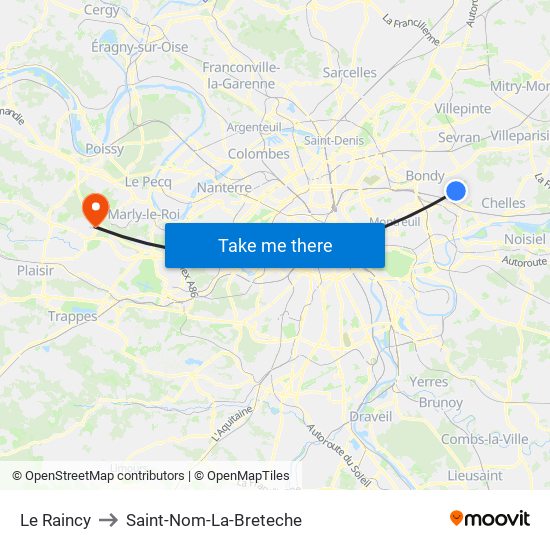 Le Raincy to Saint-Nom-La-Breteche map