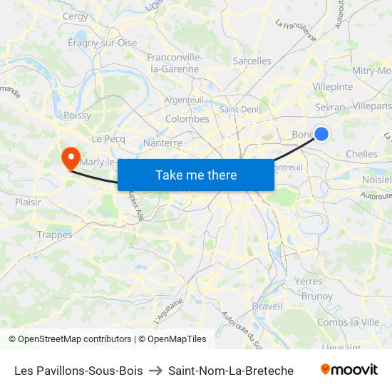 Les Pavillons-Sous-Bois to Saint-Nom-La-Breteche map