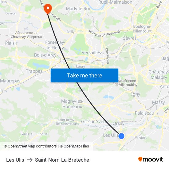 Les Ulis to Saint-Nom-La-Breteche map