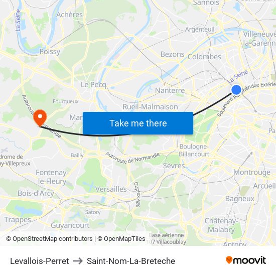 Levallois-Perret to Saint-Nom-La-Breteche map