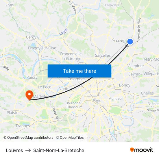 Louvres to Saint-Nom-La-Breteche map