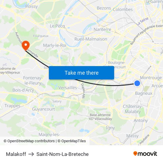 Malakoff to Saint-Nom-La-Breteche map